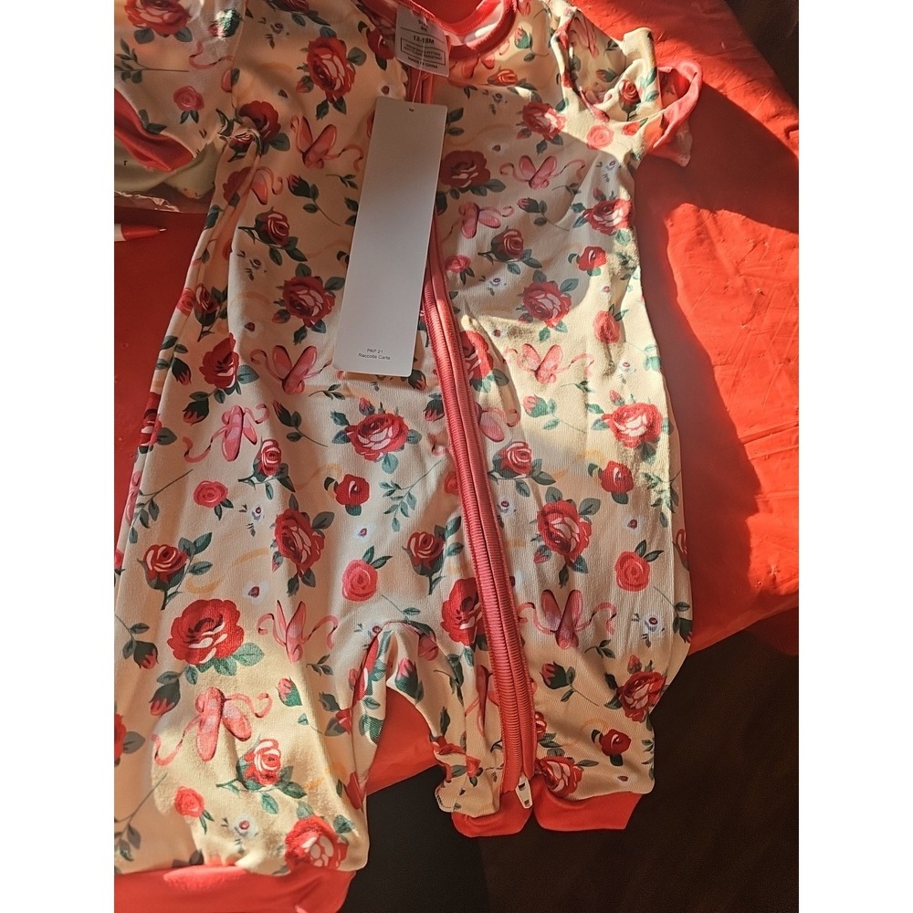 Bamboo Zippy Shorty Red Floral 12 To 18  Months Double Zipper
